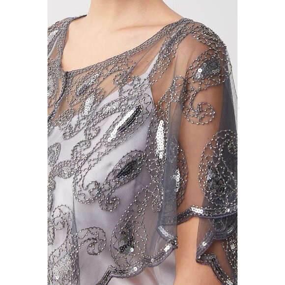 🆕 Women Grey Beaded Evening Cape Bridal Shawl Evening Dresses Wedding Party Fit - Picture 3 of 6